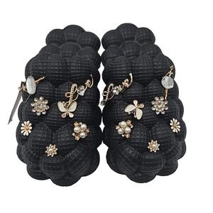 NWT Pazzce‎ Black Bubble Slides Valencia 105 charms Massage Slippers Non-slip 8